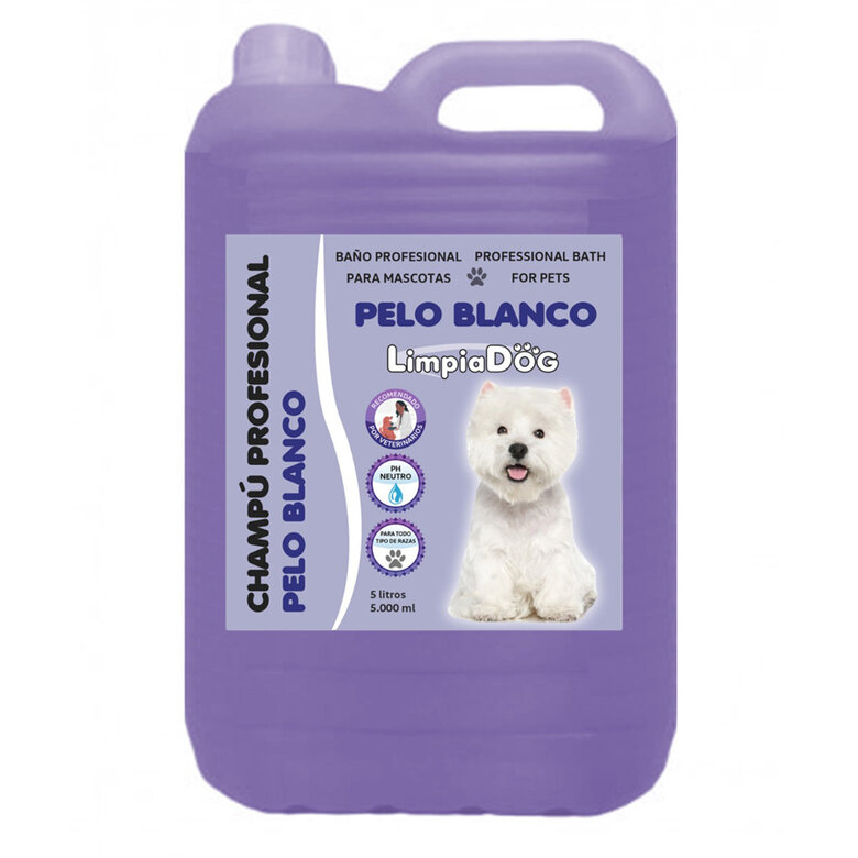 LIMPIADOG Champu para perros pelo blanco, ilumina el pelaje de tu mascota aroma Fresco y Natural 5 Litros, , large image number null