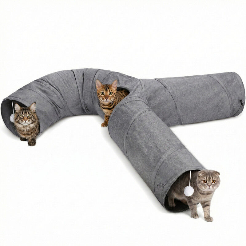 Nobleza T&uacute;nel para Gatos en Forma de Y con 3 Entradas, Plegable y Suave, con Bola Colgante, Gris, , large Imagen numero 1