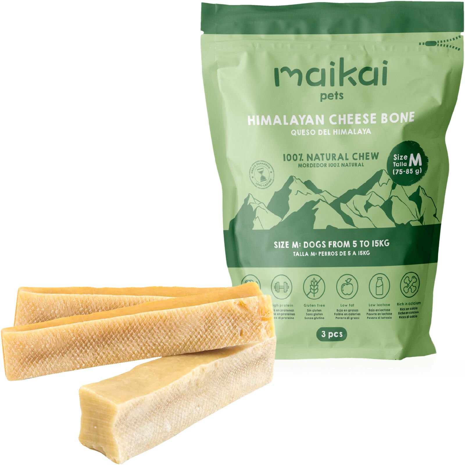 MAIKAI Hueso para Perros de Queso del Himalaya - Pack de 3 uds