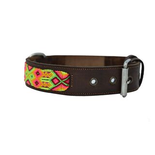 Loyal Collar de Piel Artesanal Marrón, Verde y Rosa para perros 