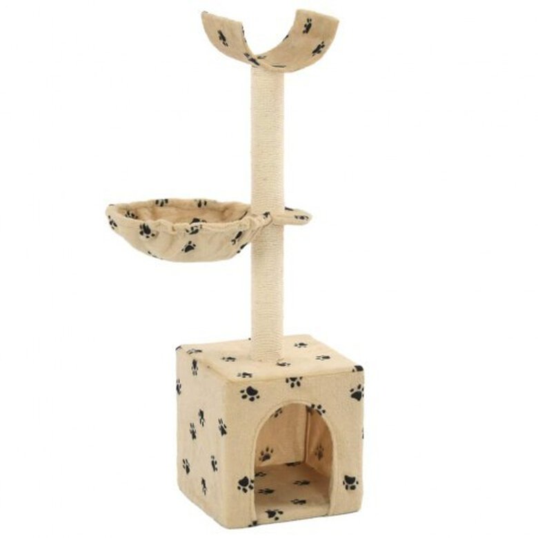 Rascador para gatos con poste de sisal color Beige huellas, , large image number null