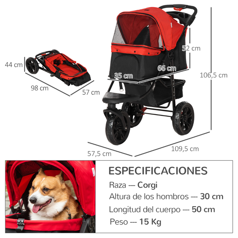 PawHut Cochecito de paseo plegable para mascotas color Rojo, , large Imagen numero 5