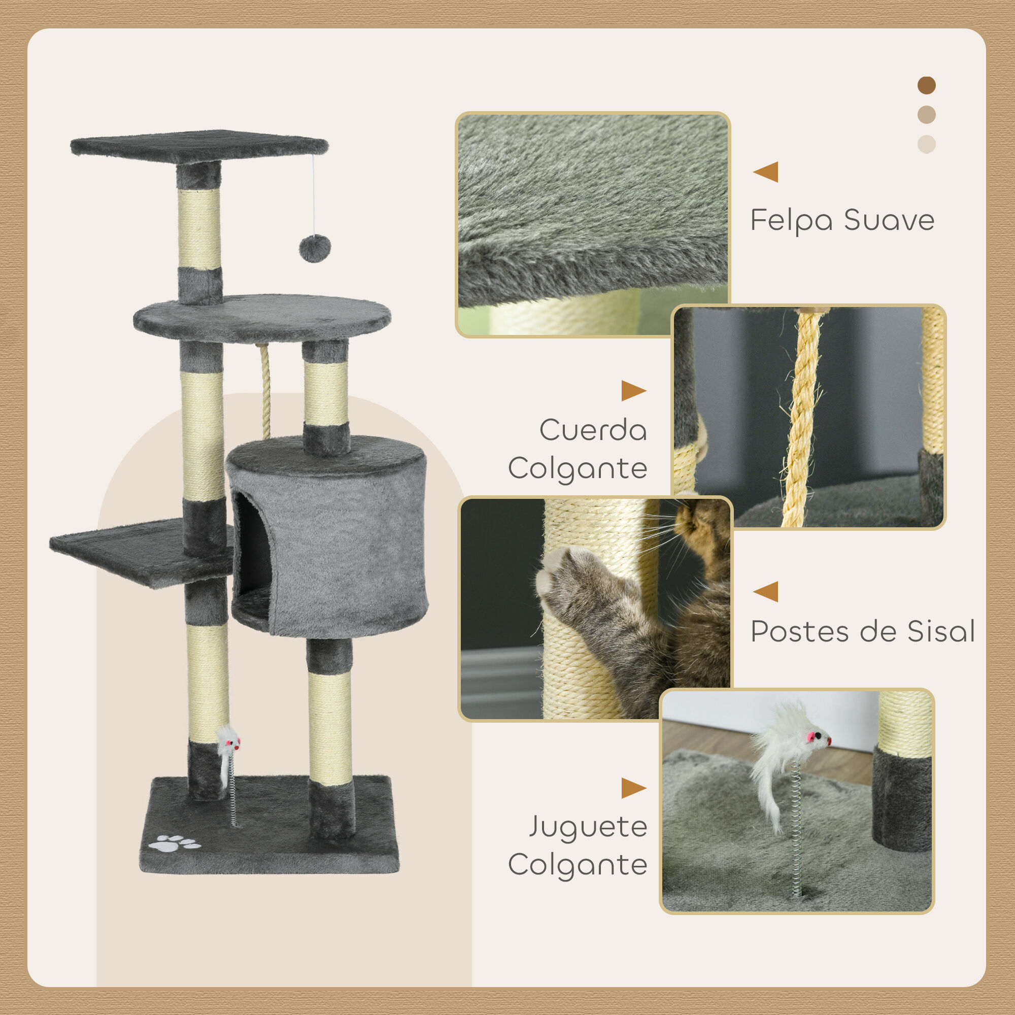 PawHut Árbol para Gatos Gris Oscuro thumbnail