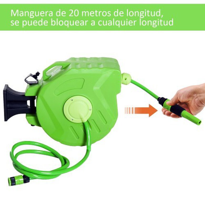 Carrete para manguera 20m Roll up automático color Verde, , large image number null