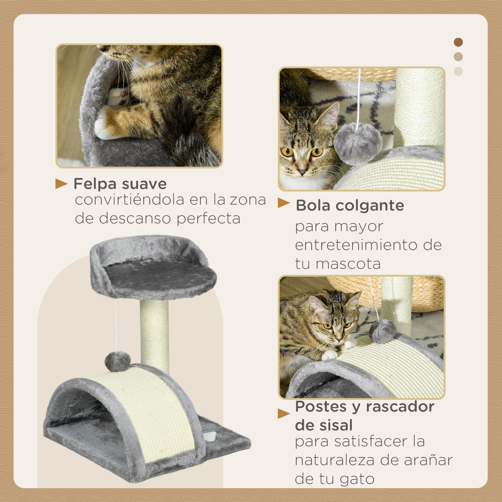PawHut Árbol Rascador con Poste Tablero para Rascar Plataformas y Juguete de Bola Colgante  para Gatos thumbnail