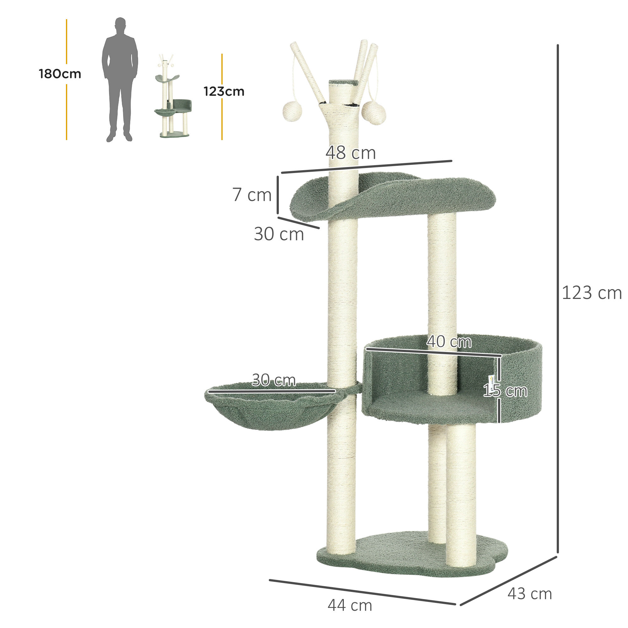 PawHut &Aacute;rbol Rascador para Gatos Torre para Gatos Verde y Crema, , large Imagen numero 3