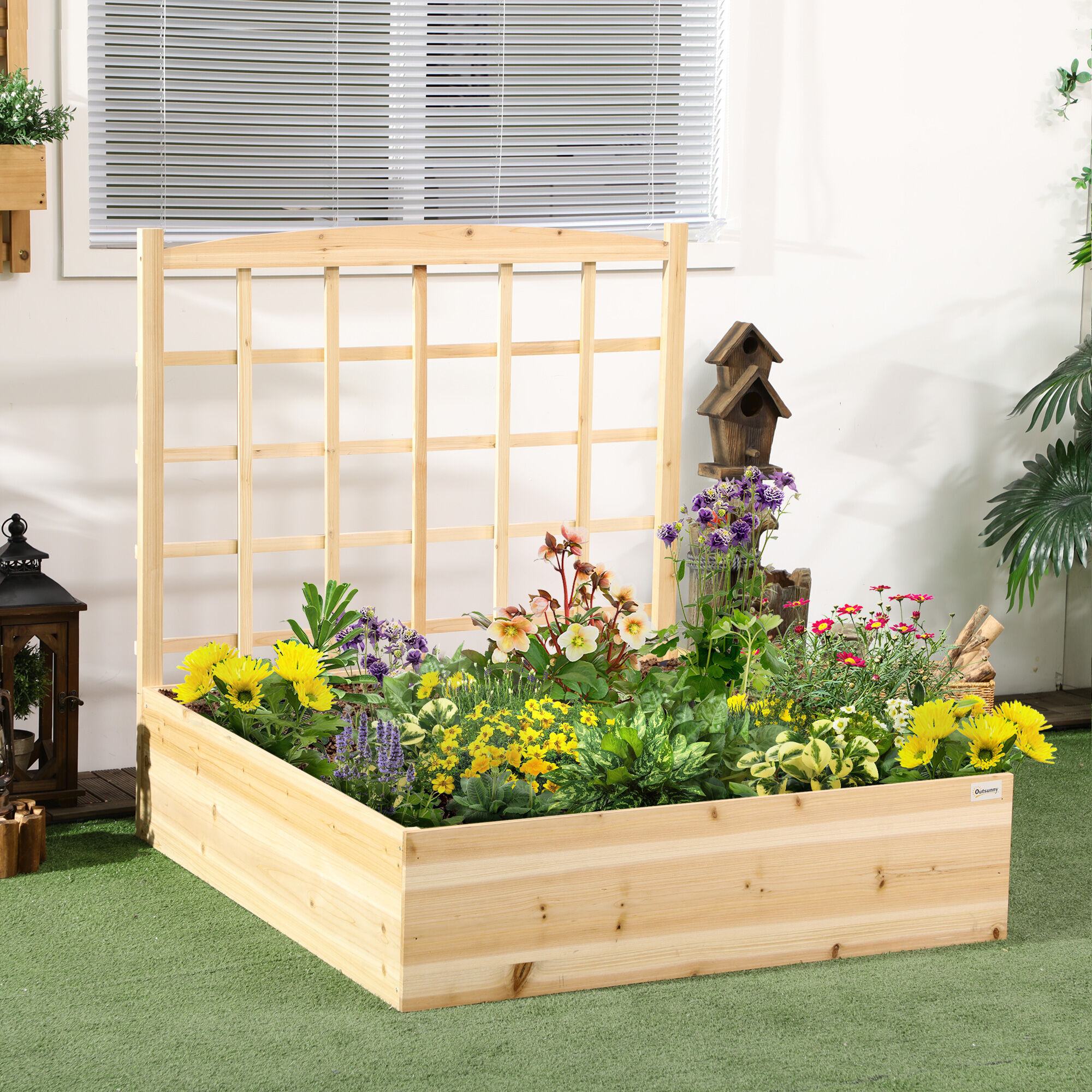Outsunny Jardinera de Madera con Enrejado Arriate de Jard&iacute;n con Celos&iacute;a Jardinera de Caja para Trepadoras Cultivos Verduras Flores 110x116x120 cm Natural, , large Imagen numero 2
