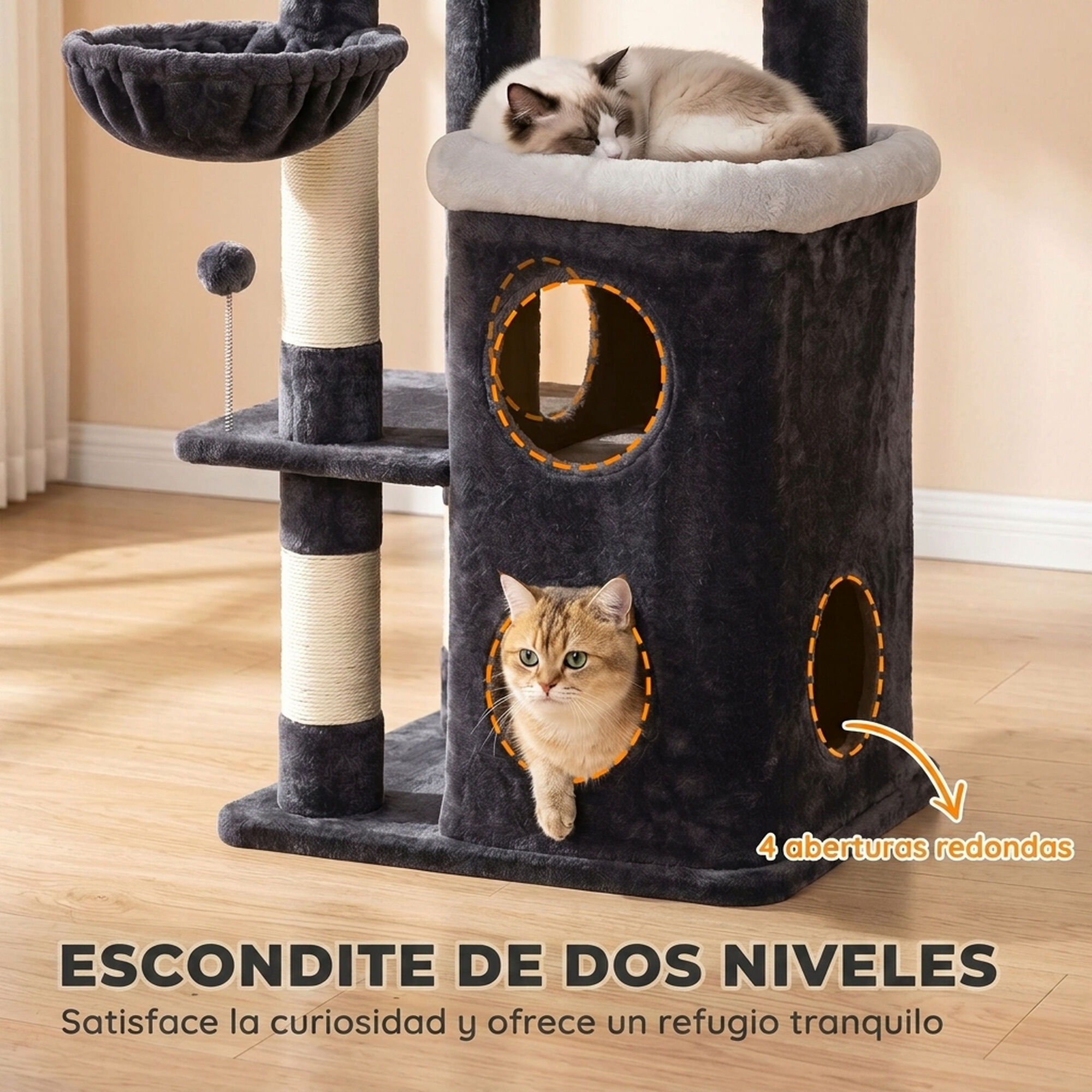 PawHut &Aacute;rbol para Gato Gris oscuro, , large Imagen numero 5