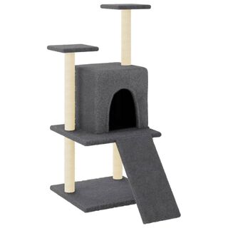 VidaXL Rascador con postes de sisal y cueva gris oscuro para gatos