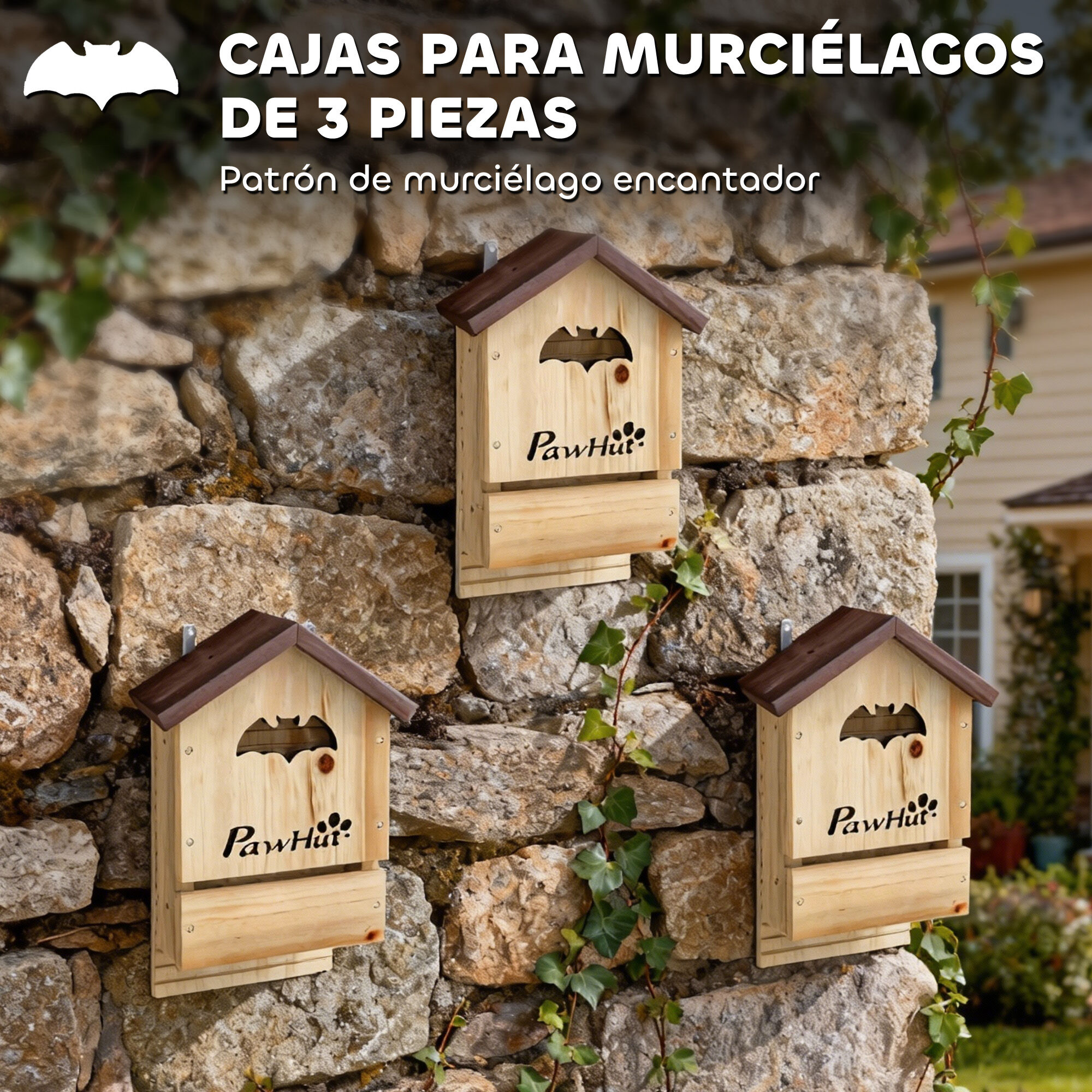 PawHut Casas para Murci&eacute;lago Madera Natural, , large Imagen numero 4