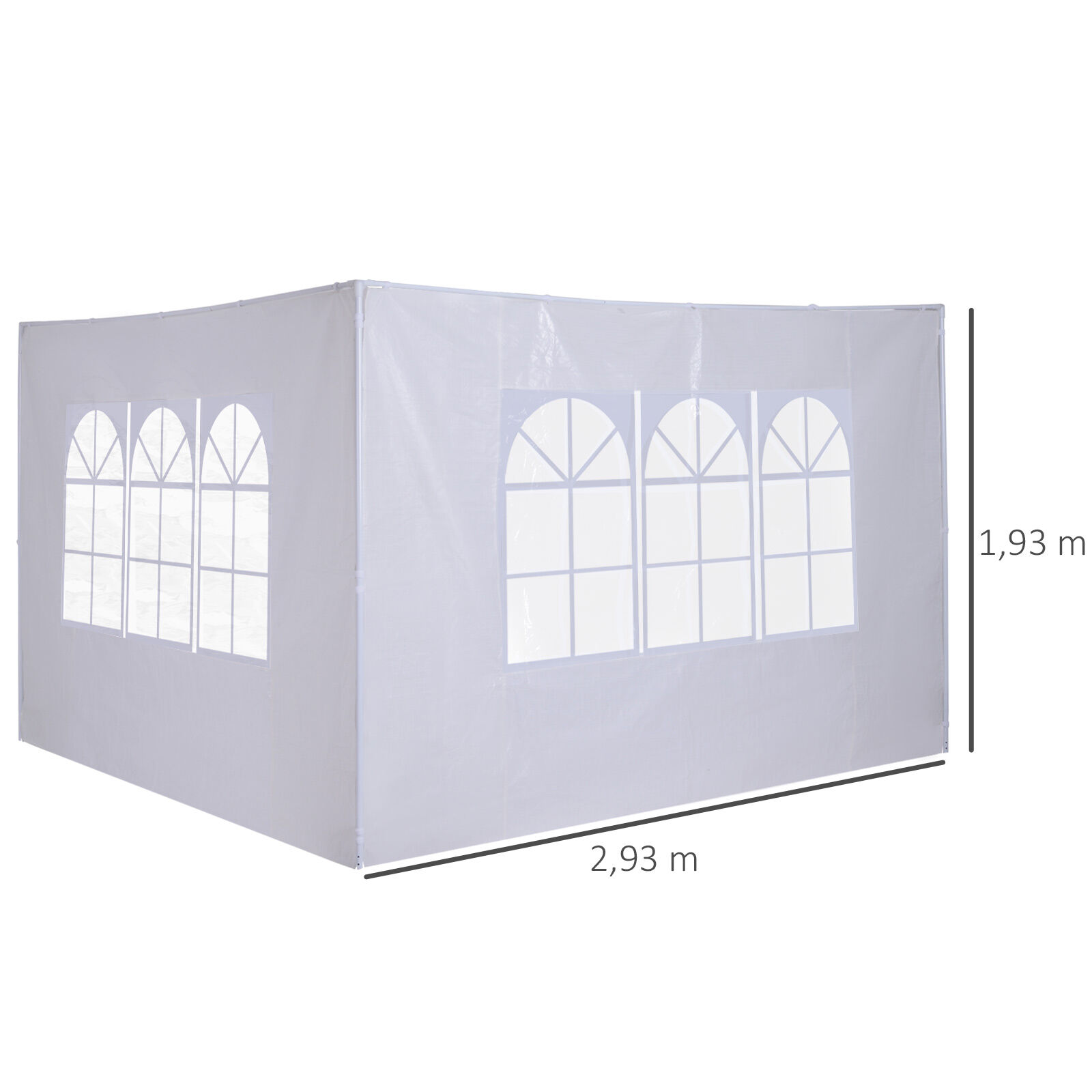 Outsunny 2 Paredes Parte Laterales para Carpa 3x3m 3x6m Lado Parasol de Gazebo Impermeable con Ventanas Medidas 293x193cm Blanco, , large Imagen numero 3