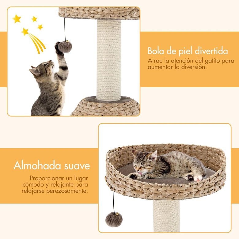 COSTWAY Árbol con Palo Rascador en Sisal Natural y Nicho Relajante para gatos thumbnail