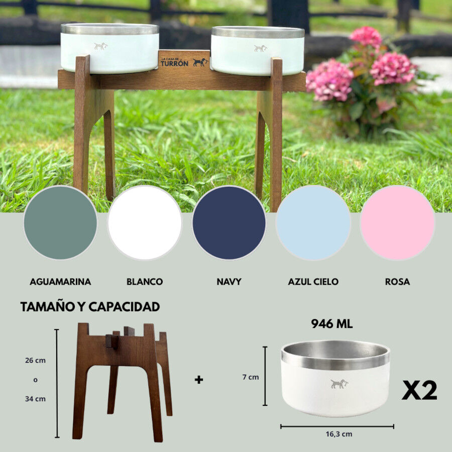 Comedero Alto Doble para Perros y Gatos | Dise&ntilde;o Ergon&oacute;mico, 2 Alturas Disponibles, Antideslizante y Varios Colores - La Casa de Turr&oacute;n, , large Imagen numero 2