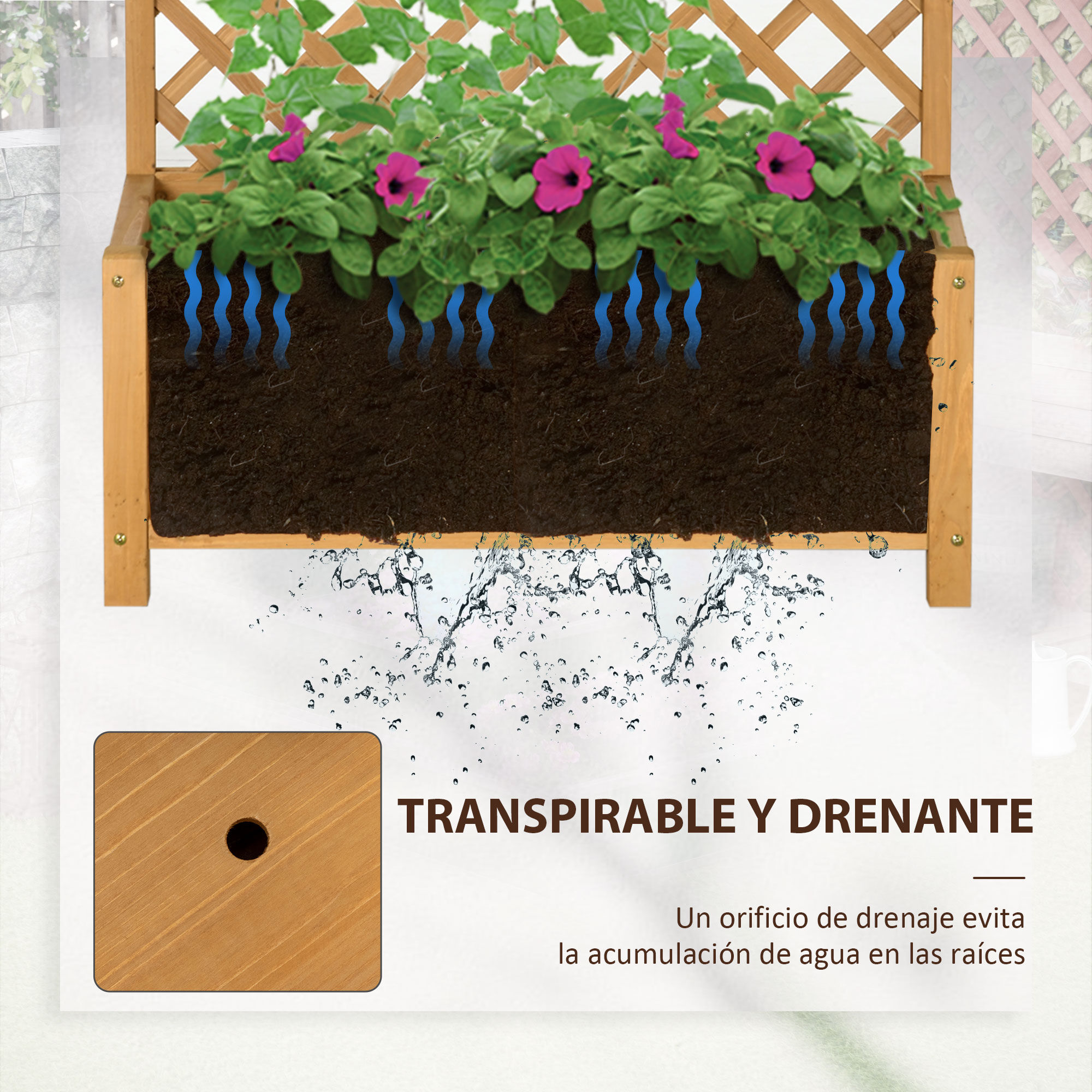 Outsunny Arriate de Jard&iacute;n con Enrejado Jardinera con Celos&iacute;a Macetero con Soporte para Trepadora Cultivos Plantas Flores para Exterior Patio Terraza Balc&oacute;n 90x45x180 cm Natural, , large Imagen numero 5