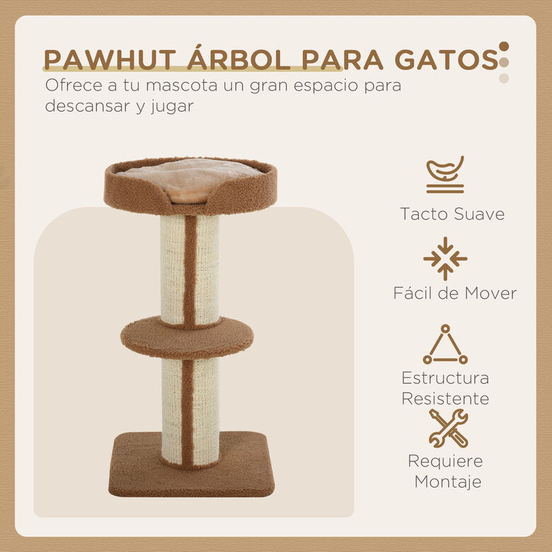 PawHut Árbol Rascadorde 3 Niveles con Nido Plataforma y Poste de Sisal marrón para Gatos thumbnail