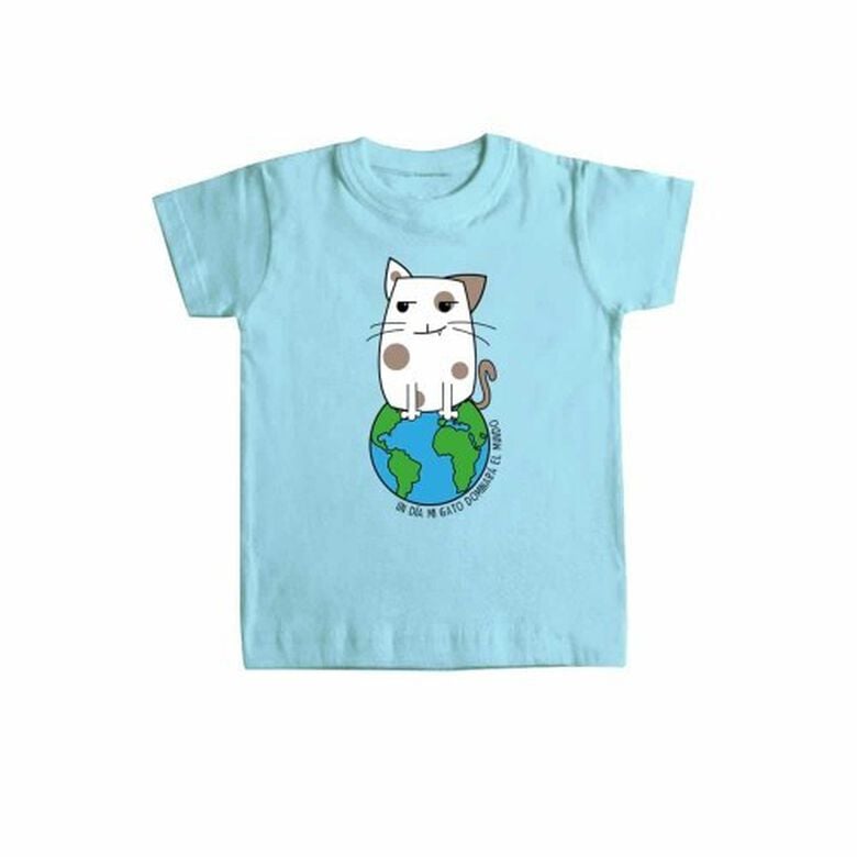 Camiseta niño/a &quot;Un día mi gato dominará el mundo&quot; color Azul thumbnail