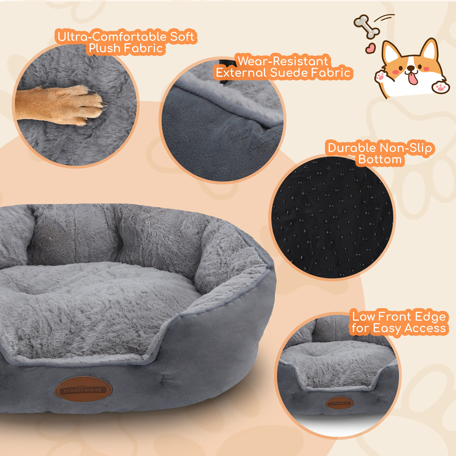 Nobleza Cama reversible gris Perros Pequeños thumbnail