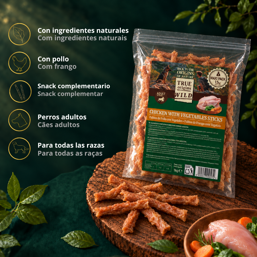 1.5 kg True Origins Wild Palitos de Pollo con Vegetales Snack para perros, , large Imagen numero 3
