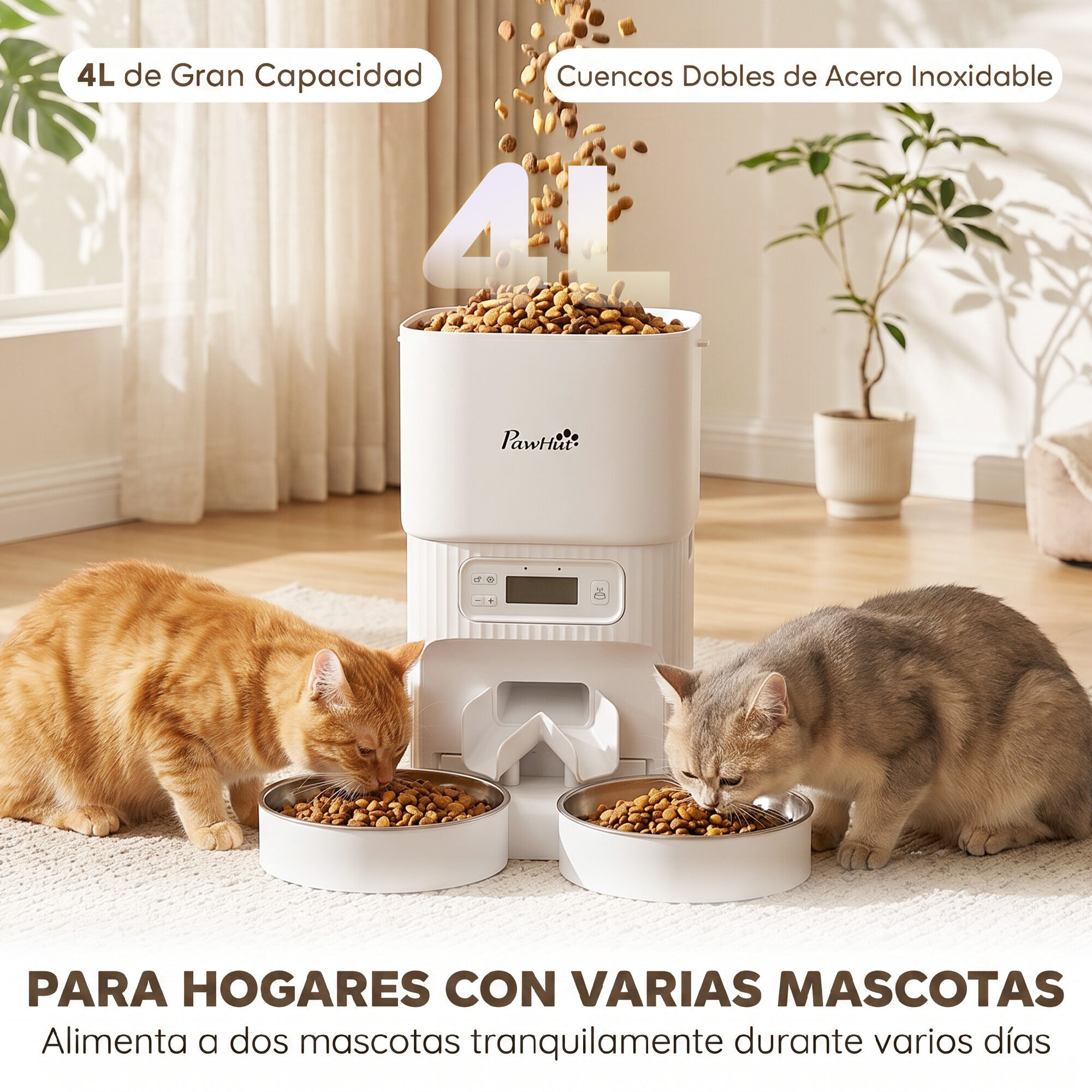PawHut Comedero Gato Autom&aacute;tico Blanco, , large Imagen numero 4