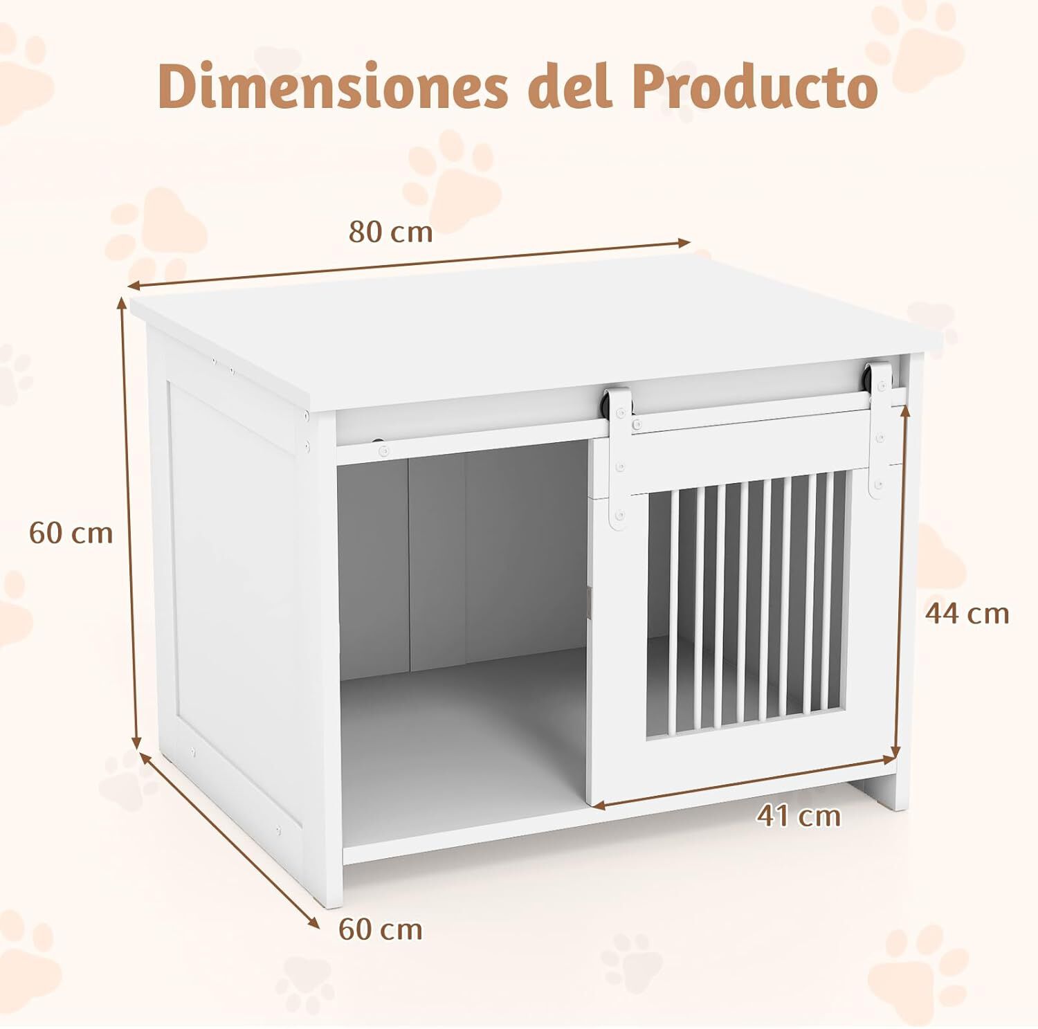 COSTWAY Jaula para Perros Medianos, 80x60x60 cm, Muebles de Jaula para Perros con Puerta Corrediza, Tubos Met&aacute;licos a Prueba de Masticar, Mesa Auxiliar Perrera para Mascotas Peque&ntilde;as Medianas (Blanco), , large Imagen numero 5