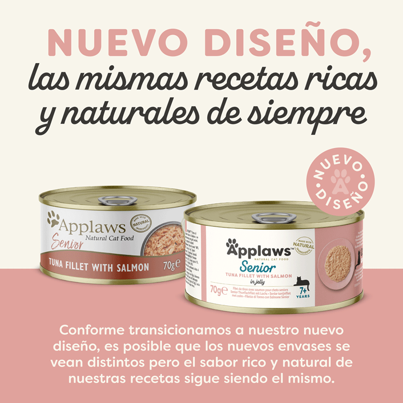 70 g Applaws Senior At&uacute;n y Salm&oacute;n lata en gelatina para gatos, , large Imagen numero 2