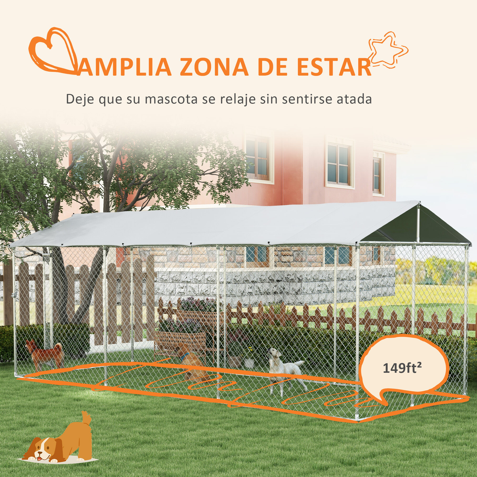 PawHut Perrera Jaula de Exterior para Perros Parque para Perros con 1 Puerta Marco de Acero Toldo Impermeable y Anti-UV 600x230x230 cm Plata, , large Imagen numero 5