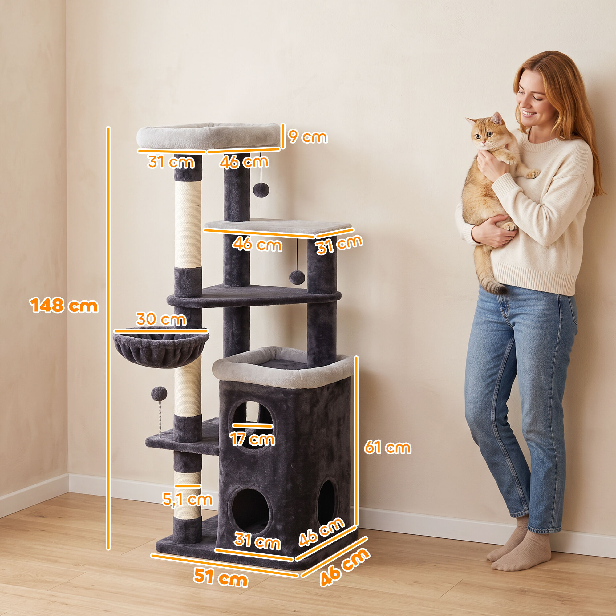 PawHut &Aacute;rbol para Gato Gris oscuro, , large Imagen numero 3