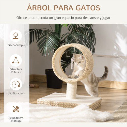 Pawhut rascador circular beige para gatos, , large Imagen numero 4