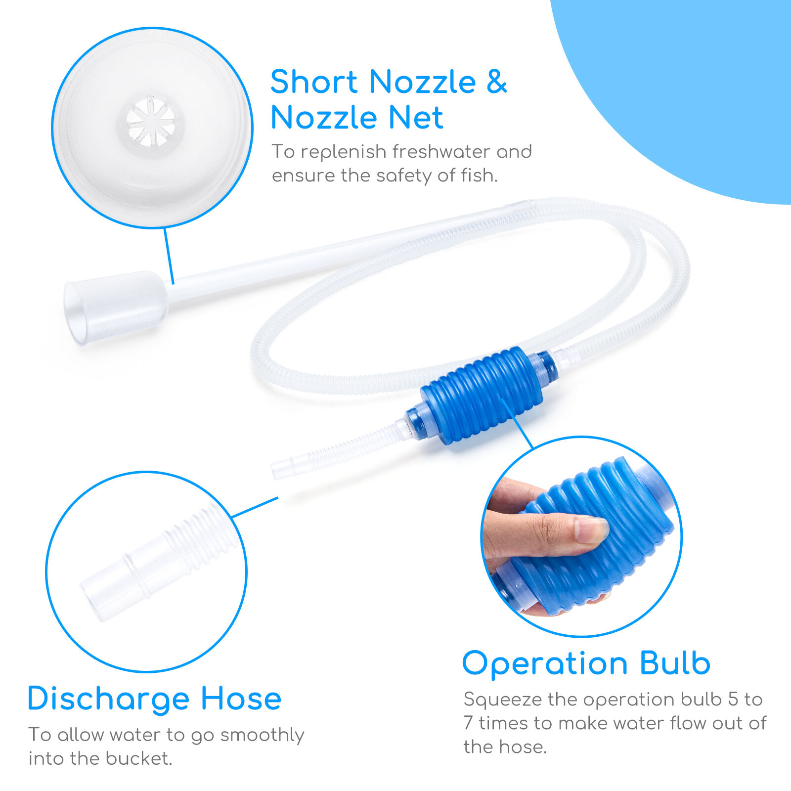 Nobleza Sifon Acuario limpiafondos. Bomba de Agua Manual sifonador de acuarios y peceras. C&oacute;moda Pera de succi&oacute;n para Cambiar el Agua en Minutos (160cm), , large Imagen numero 2