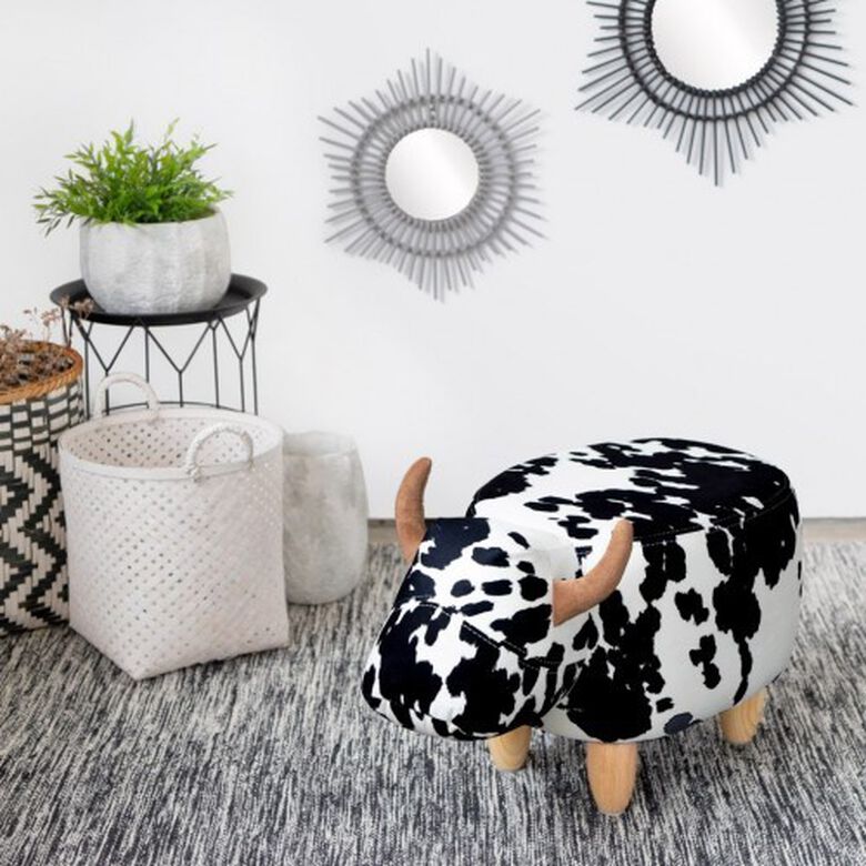 Taburete con forma de vaca estampada color Blanco/Negro thumbnail