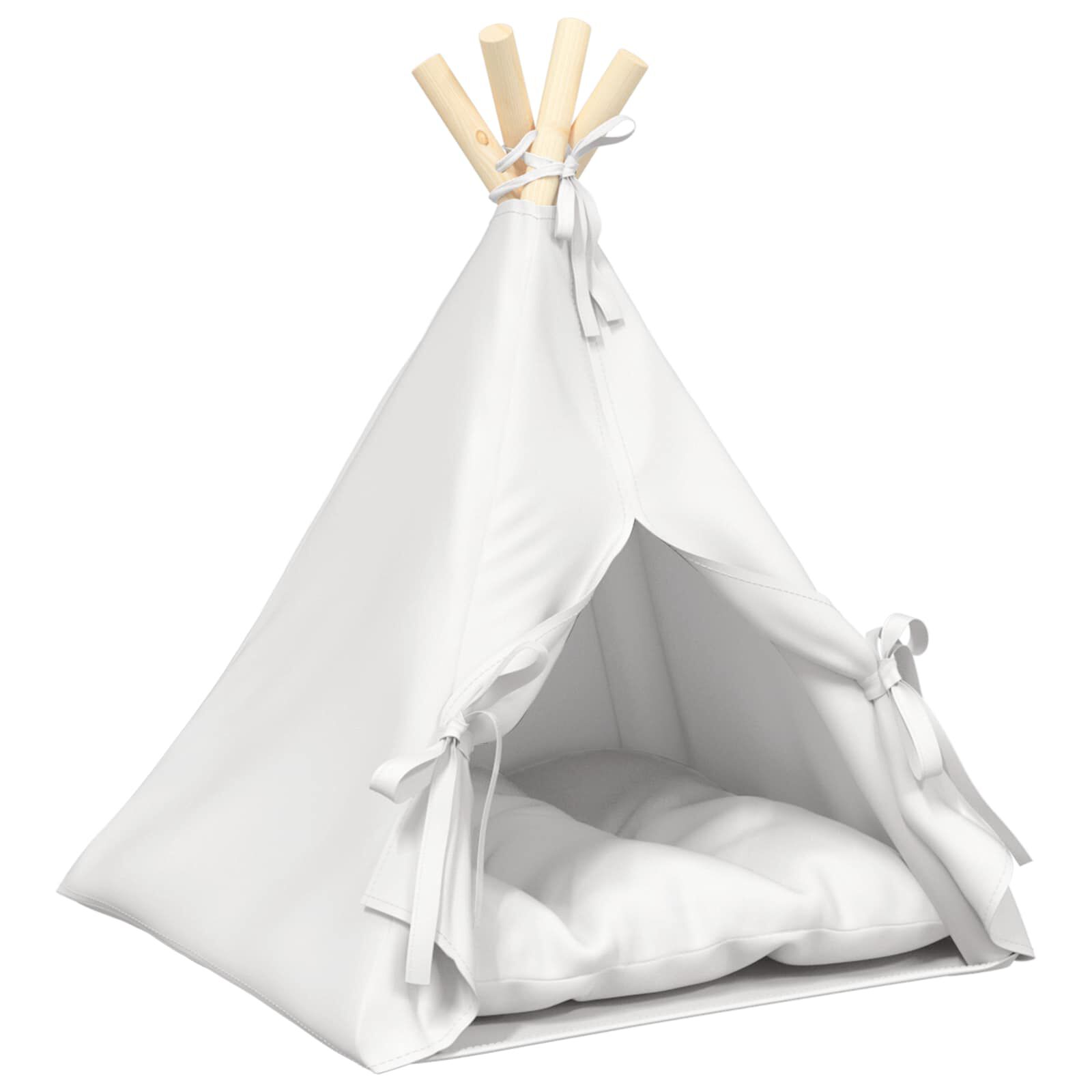 vidaXL Tienda de campa&ntilde;a para mascotas con coj&iacute;n Blanco Poli&eacute;ster Teepee gatos, , large Imagen numero 6