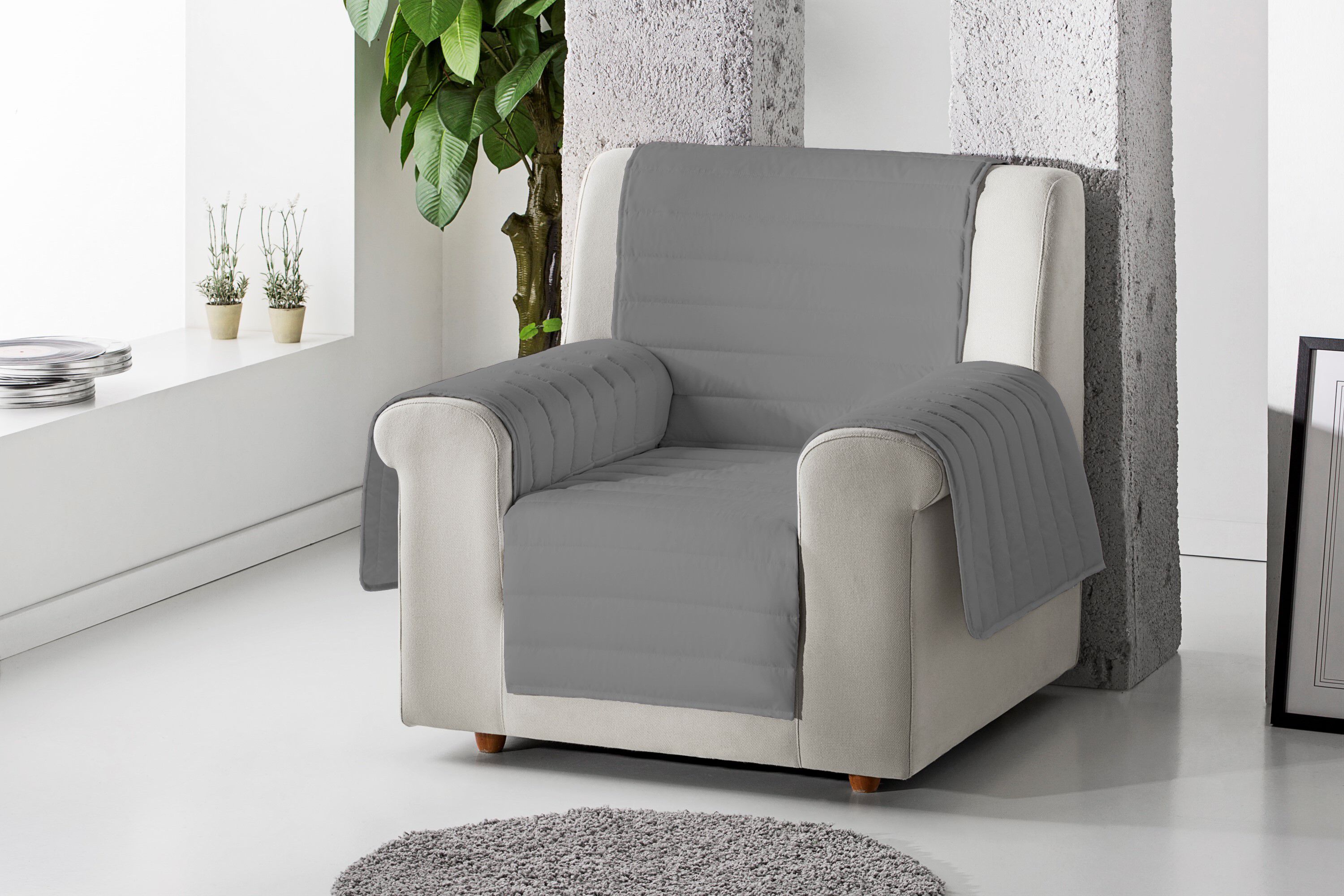 Cubre sill&oacute;n acolchado reversible color Gris, , large Imagen numero 3