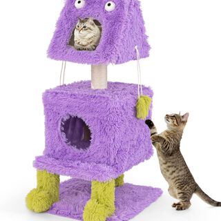 COSTWAY Árbol racador de Monstruos Púrpura y Verde para Gatos 