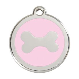 Red Dingo Placa identificativa Acero Inoxidable Esmalte Hueso Rosa para perros