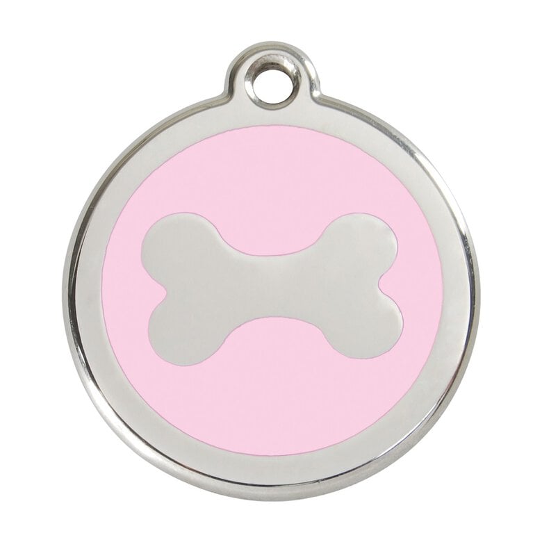 Placa identificativa Acero Inoxidable Esmalte Hueso Rosa para perros