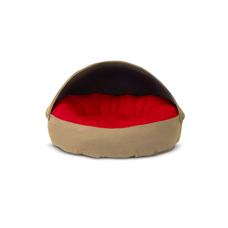 Gauty Cama Redonda para Perros y Gatos  Tela de sarga - Beige y rojo