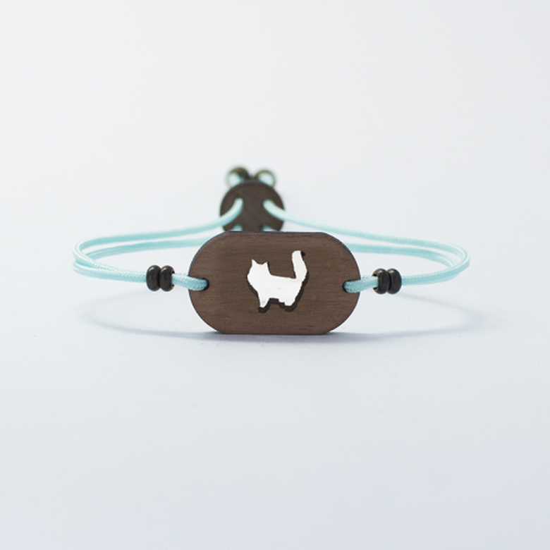 Pulsera de madera Gato Persa personalizable color Celeste, , large image number null