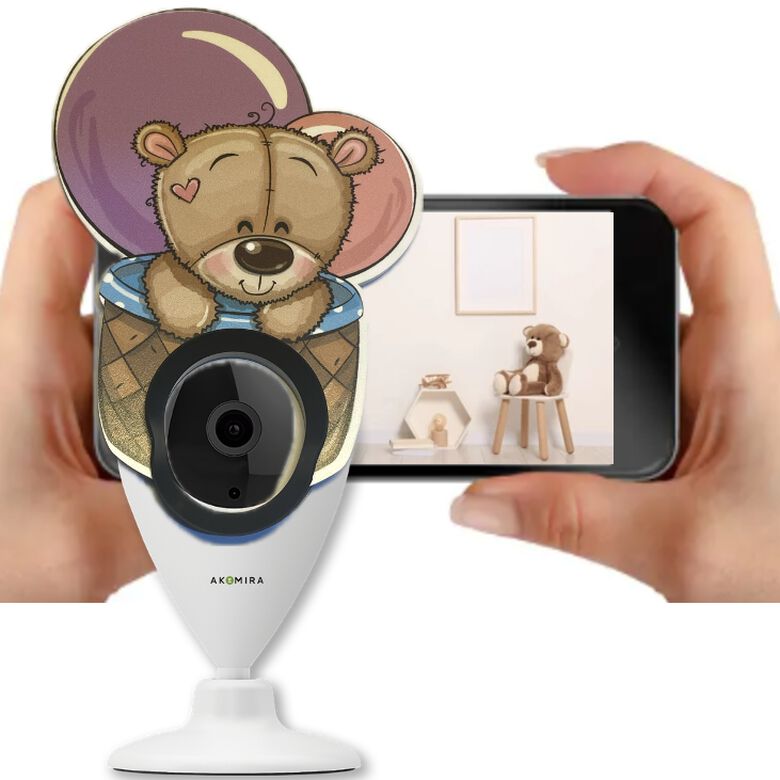 Cubierta Decorativa para Cámara WiFi, Diseño de Osito con Globos en Cesta thumbnail
