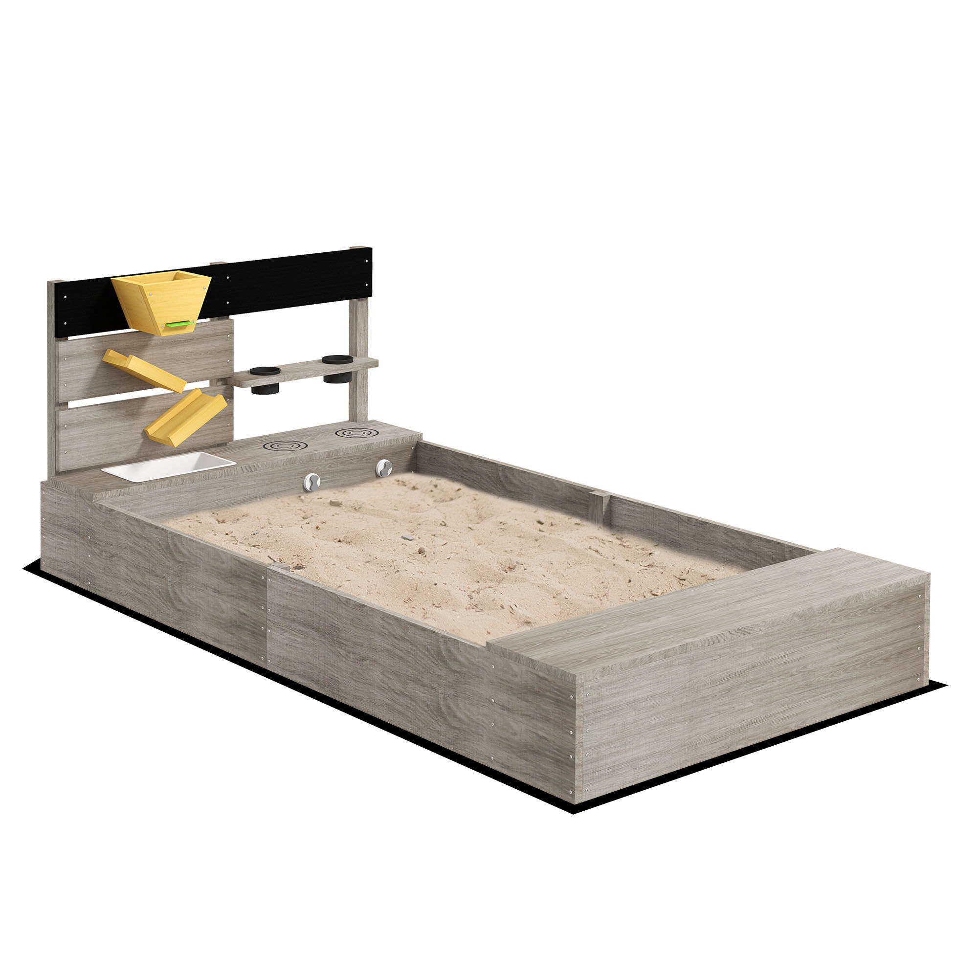 Outsunny Arenero para Ni&ntilde;os de Madera Arenero Infantil con 2 Asientos 2 Cajas para Plantar y Juguete de Cocina para Patio Jard&iacute;n 154x80x60 cm Gris, , large Imagen numero 1