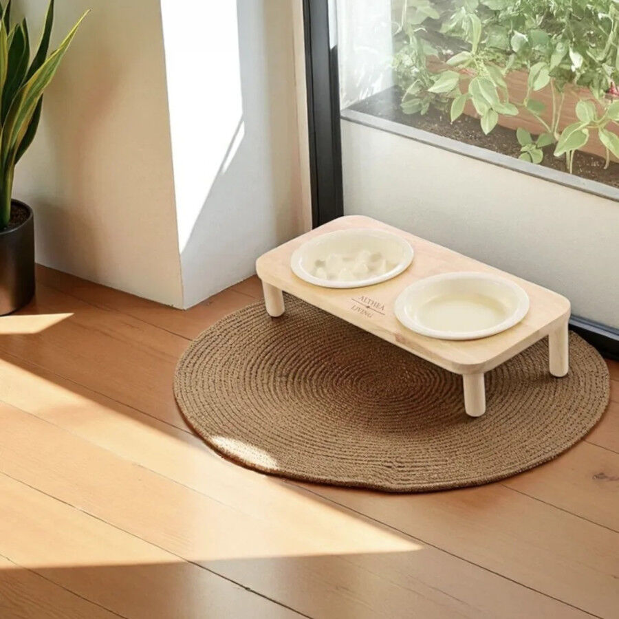 Althea Living - Bebedero/comedero de bamb&uacute; y cer&aacute;mica para gatos Cala Blanca, , large Imagen numero 5