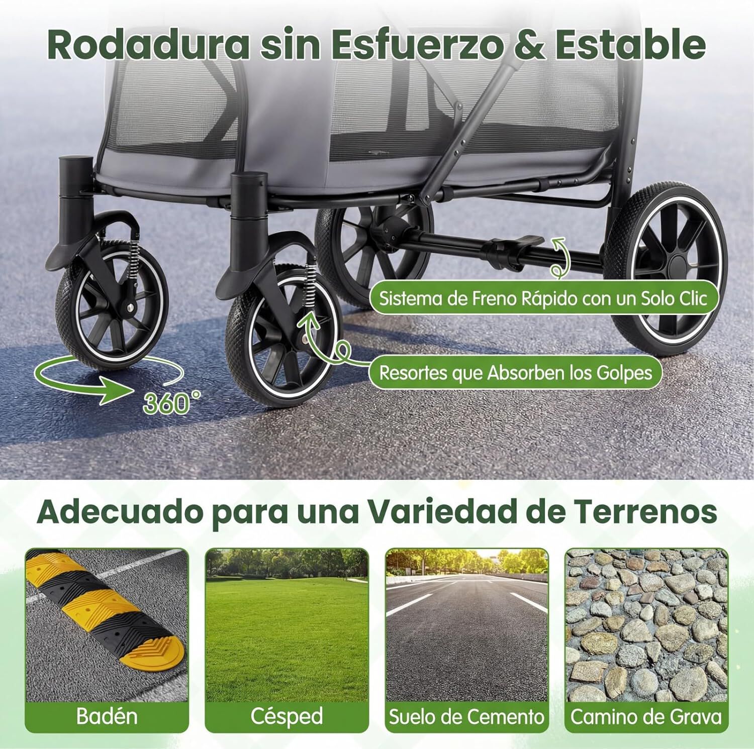COSTWAY Carrito para Perros Plegable Grande, Cochecito para Mascotas con Ruedas, Toldo Ajustable de Malla, Bolsillos de Almacenamiento y Cintur&oacute;n de Seguridad, Carga 40 kg, 96 x 71 x 102,5 cm, Gris, , large Imagen numero 4