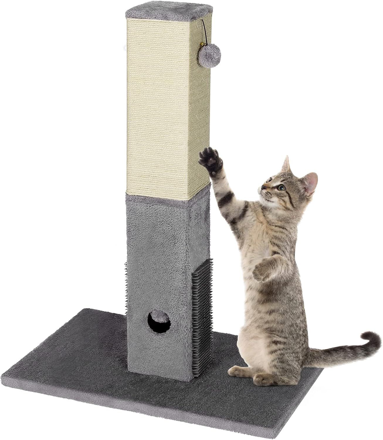 COSTWAY Rascador para Gatos con Juguete, Poste Rascador para Gatos con 79 cm de Altura, Ara&ntilde;ador para Gatos con Cuerda de Sisal y Plataforma de Masaje, Rascador de Madera de Ingenier&iacute;a, Gris, , large Imagen numero 1