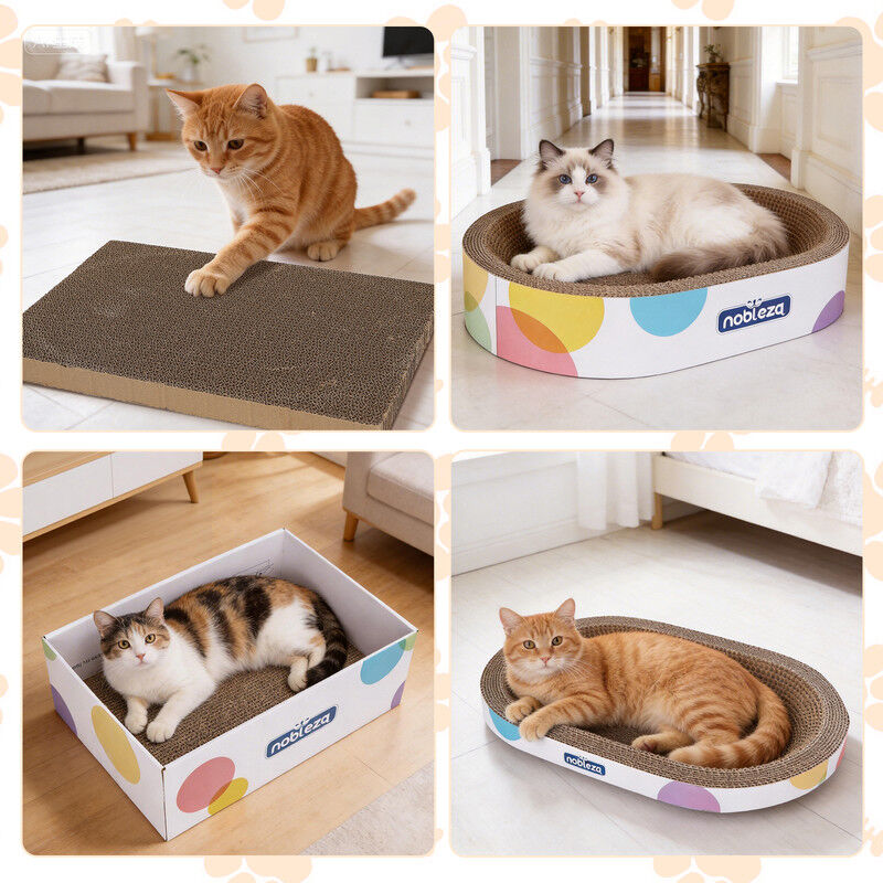 Nobleza Rascador para Gatos 4 en 1, Centro de Actividades de Cart&oacute;n Corrugado con Cama Ovalada, Caja de Juego, Bolas de Juguete y Hierba Gatera, Tabla de Rascar de Alta Densidad, , large Imagen numero 2