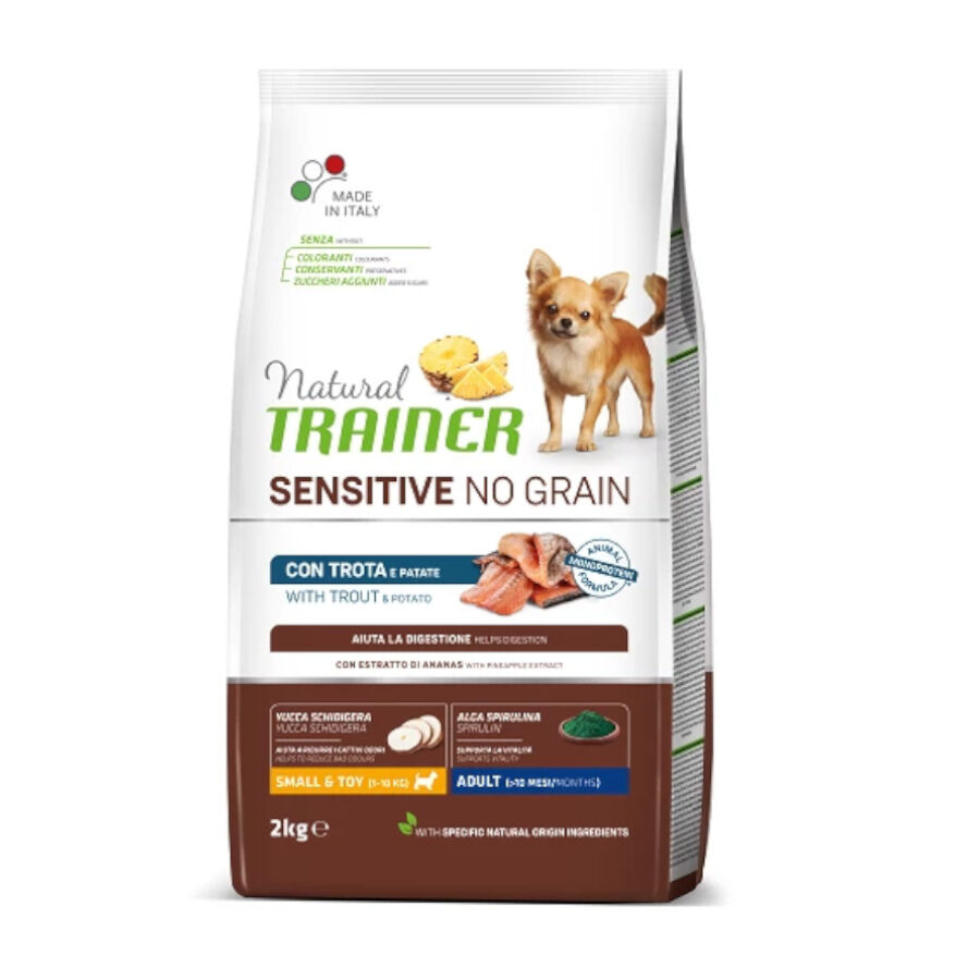 Natural Trainer Small &amp; Toy Sensitive No Grain Trucha y Patatas pienso para perros