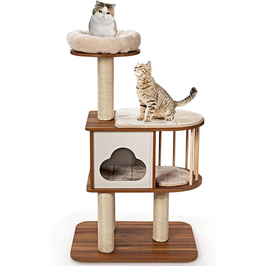 COSTWAY Mueble para Gatos &Aacute;rbol Actividad para Gatos con Poste Rascador y Colchonetas Casa de Madera de Gato 68x48x117cm, , large Imagen numero 1