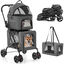 COSTWAY Cochecito para Perros Plegable, 3 en 1 Carrito para 2 Perros o Gatos, con 2 Transportines Desmontables, Cinturón de Seguridad, Cojines Desmontables, Carrito de Viaje para Mascotas (Gris), , large indicador imagen numero 1