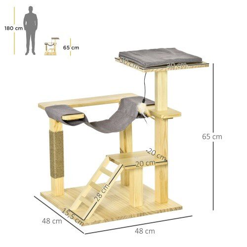 PawHut &aacute;rbol rascador madera natural para gatos, , large Imagen numero 2