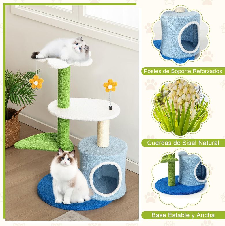 COSTWAY Árbol para Gatos en Forma de Flor con Rascador Cubierto de Sisal para gatos thumbnail