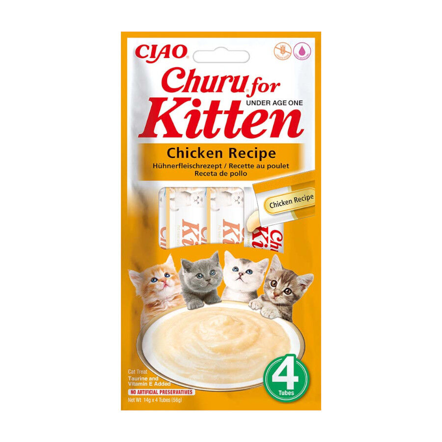 4 Sobres x 14 g Churu Snack Cremoso Pollo para gatitos, , large Imagen numero 1