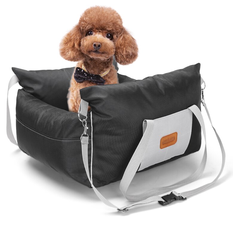 Nobleza Asiento de Coche para Perros Pequeños, Asiento Elevador para Perros con Bolsillos de Almacenamiento y Cojín Reversible, Cama de Viaje para Mascotas de Hasta 11 kg, Negro, L58×W56×H33cm